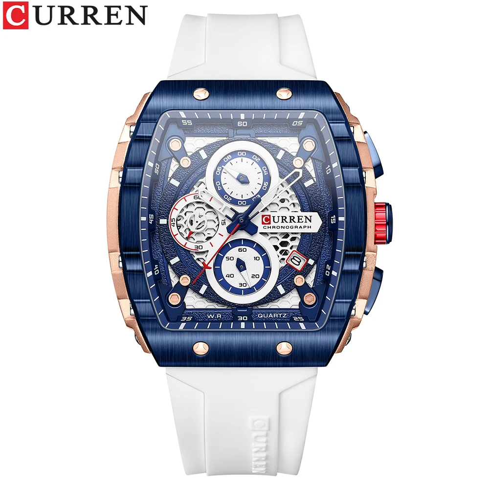 CURREN Casual Men Watches Top Brand Luxury Silicone Strap Sport Watch Men Waterproof Quartz Watch Luminious Relogio Masculino