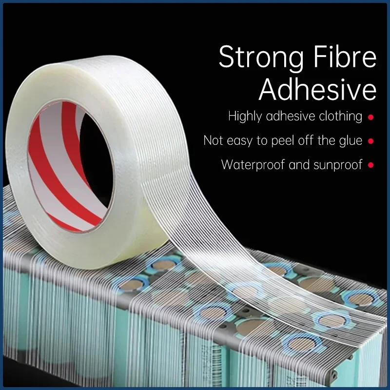 25mStriped Fiber Tape Lithium Battery Pack Insulation Wrap Fiberglass Tape Transparent Single Side Adhesive Seal Packaging Fixed