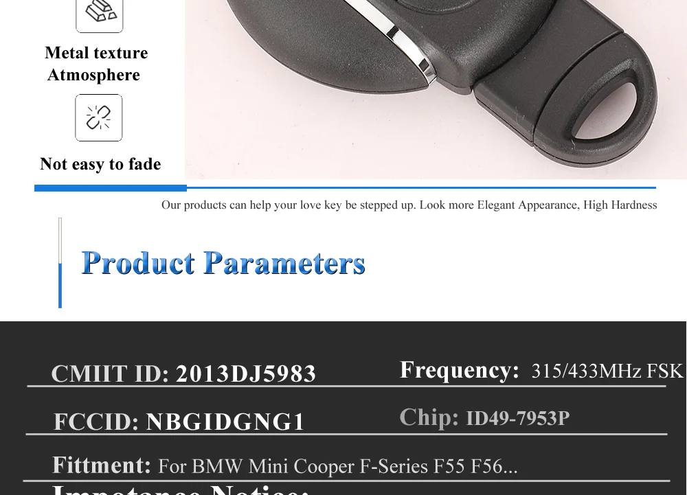 Jingyuqin 3/4BTN Smart Remote Auto Schlüsselanhänger 315 MHz 434 MHz ID49 für BMW Mini Cooper Countryman Clubman F-Serie F55 F56 2015-2018 – Detail 3