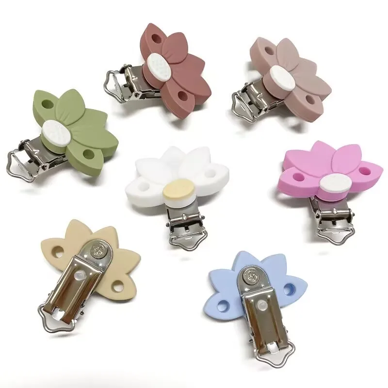 1PC food grade flower Silicone clip Focal Beads DIY Pacifier Chain Clips Toy Jewelry Accessories