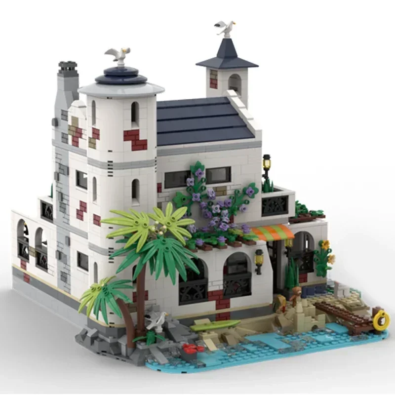 MOC-décennie s de Construction Modulaires en Briques, Modèle de Vue de Rue Urbaine, Maison de Plage de Luxe, Technologie, Cadeaux de Noël, Jouets à Assembler Soi-Même