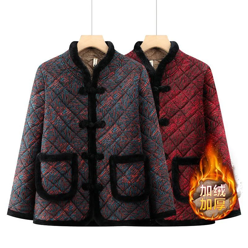 

2026 New Middle-Aged Elderly Mothers Add Velvet Thicken Outerwear Warm Cotton-Padded Jacket Winter Loose Cotton Women Jacket