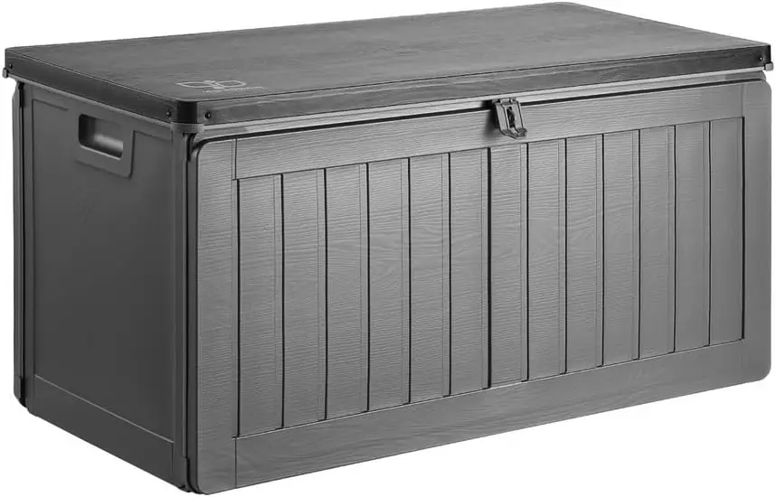 مقعد خزانة حاوية صندوق تخزين خارجي، 190 لتر أداة متوسطة قابلة للقفل لعبة صناديق سطح الصدر حديقة سقيفة تخزين كرسي عثماني S