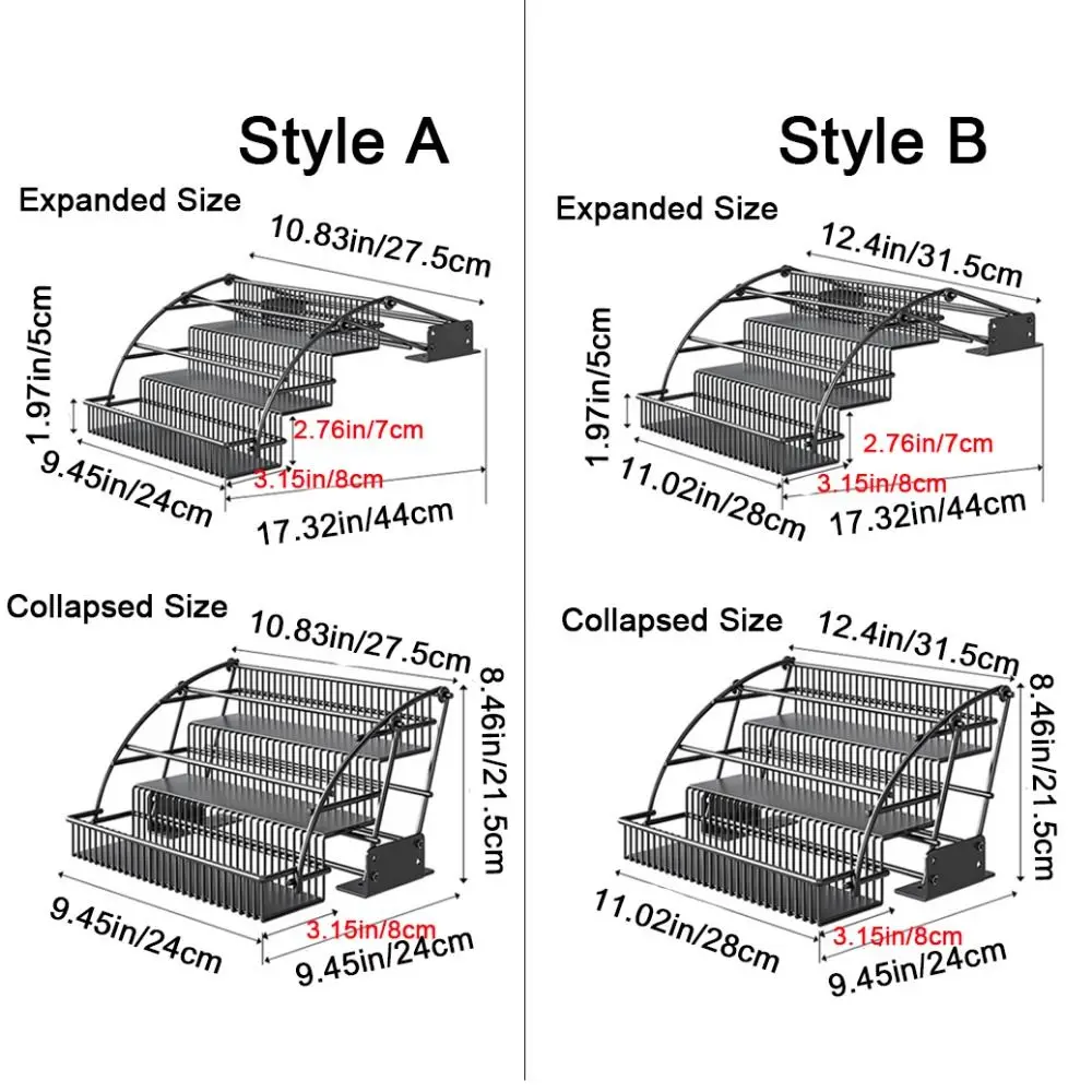 Rejilla de especias extraíble de 3 niveles de acero al carbono, gran capacidad, rejilla de especias retráctil a prueba de herrumbre, soporte de carga fuerte, ahorro de espacio