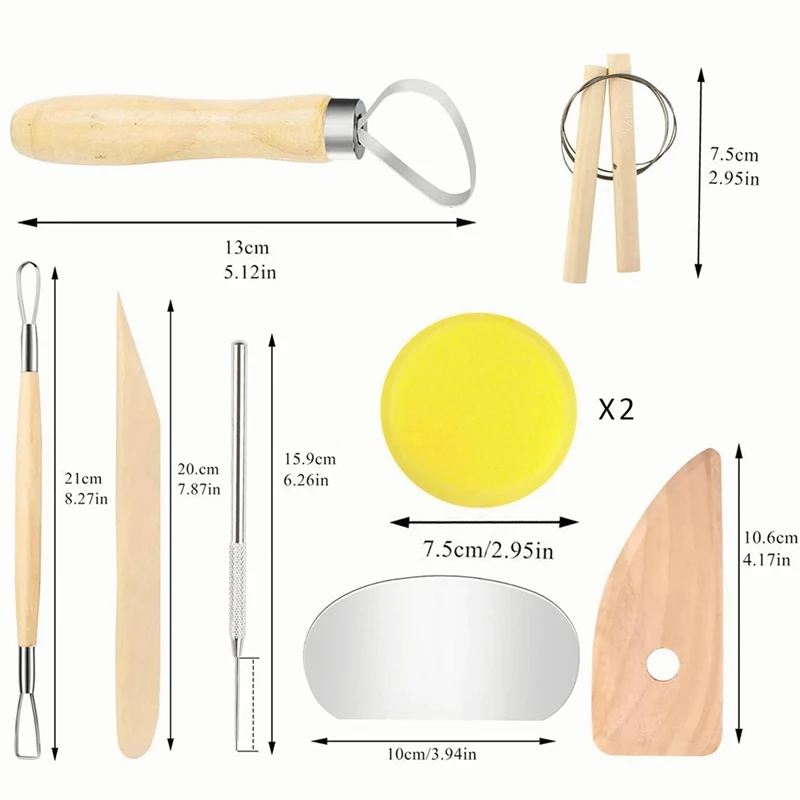 튼튼한 나무 손잡이가 있는 점토 조각 도구 세트, 손쉬운 트리밍 및 조각 도구, 9 개