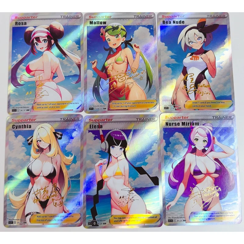 9 Sheet Ptcg Flash Card Lillie Nessa Cynthia Elesa Marnie Seaside Underwear Series Diy Action Toy Figures Anime Game Collection