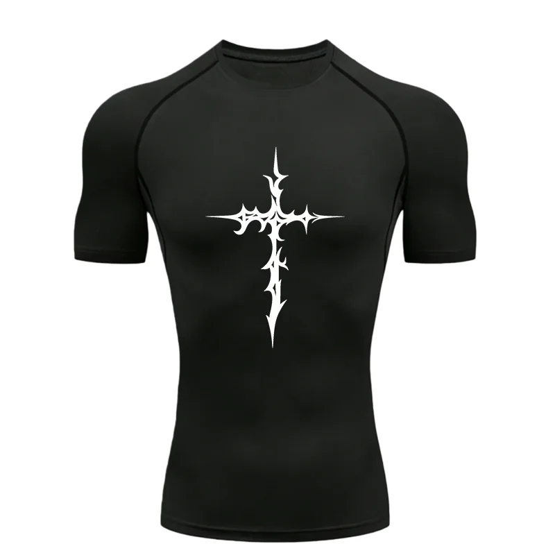 Cross Pattern 2026 Herren-Sport-T-Shirt, Training, Fitness, Kompression, schnell trocknend, kurzärmeliges T-Shirt, Rashgard-Oberteile