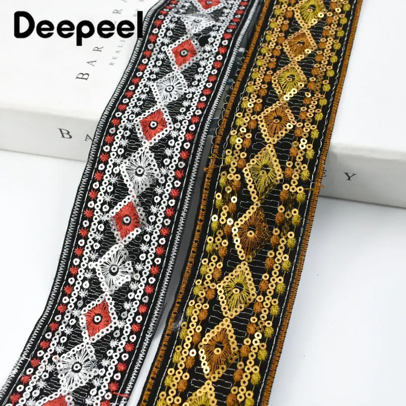 

2/5Yards Gold Embroidery Lace Trim 5cm Sequins Fringe Decorative Ribbon Wedding Dress Clothes Bag Sewing Material Accessories