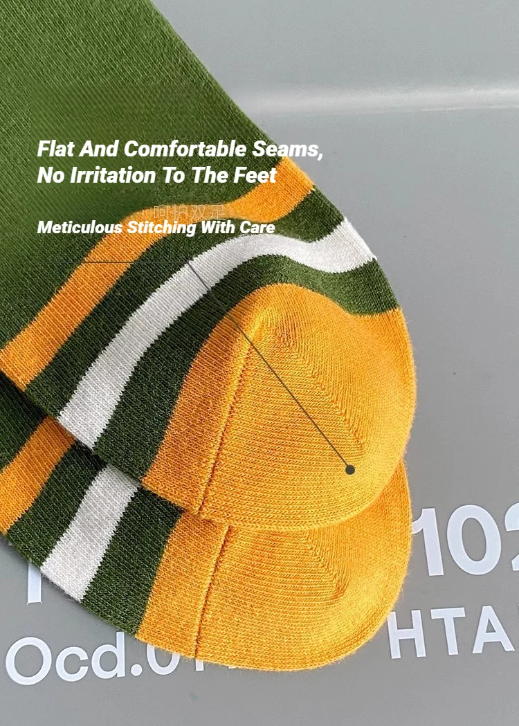 5 Paar bunt gestreifte Freizeitsocken für Herren, modische, schweißabsorbierende und atmungsaktive Sportsocken, geeignet für alle Jahreszeiten, weich – Detail 10