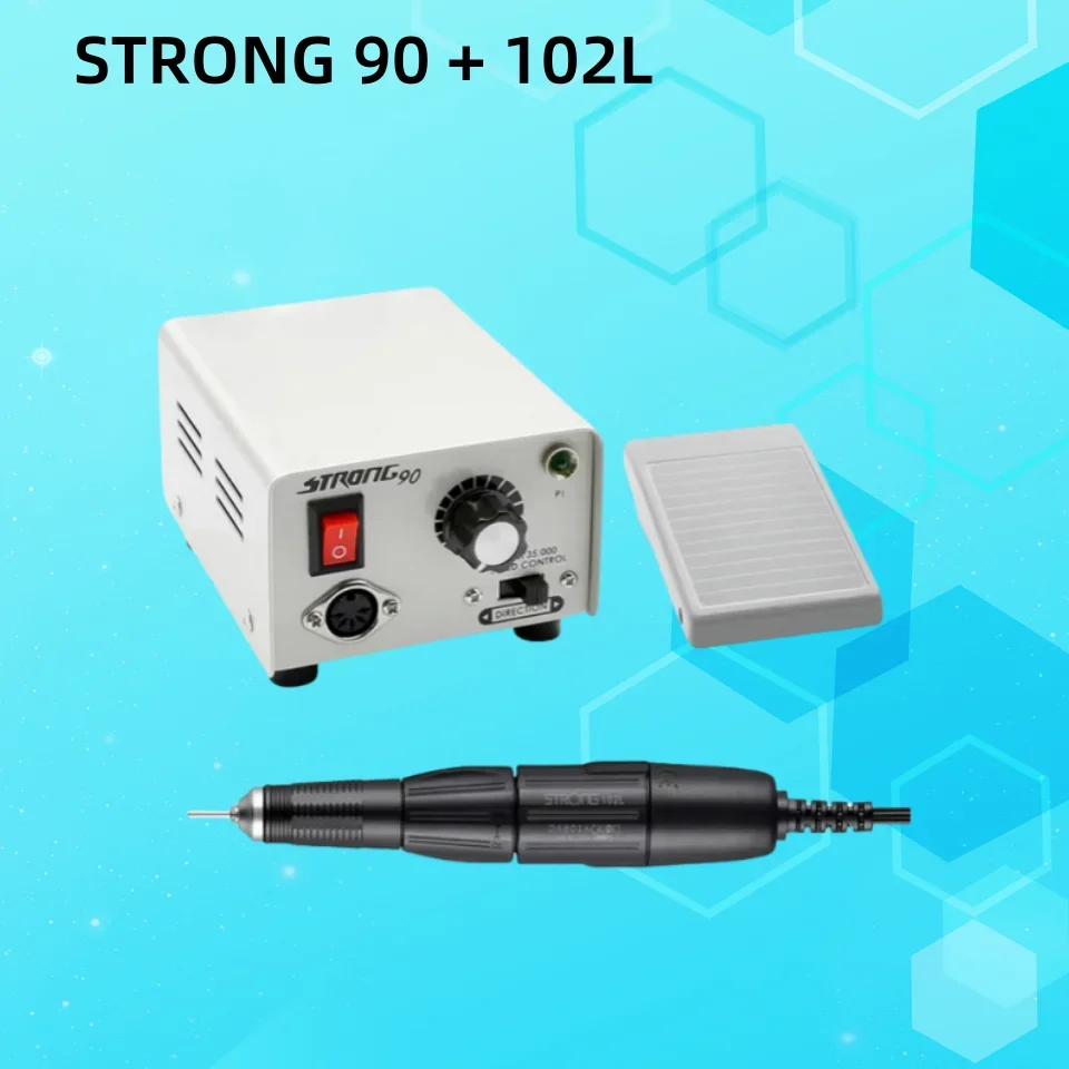 65W STRONG 90 102L Professional Electric Nail Art Drill Machine 35000RPM Micromotor Handpiece Pedicure Electric Nail File Kit