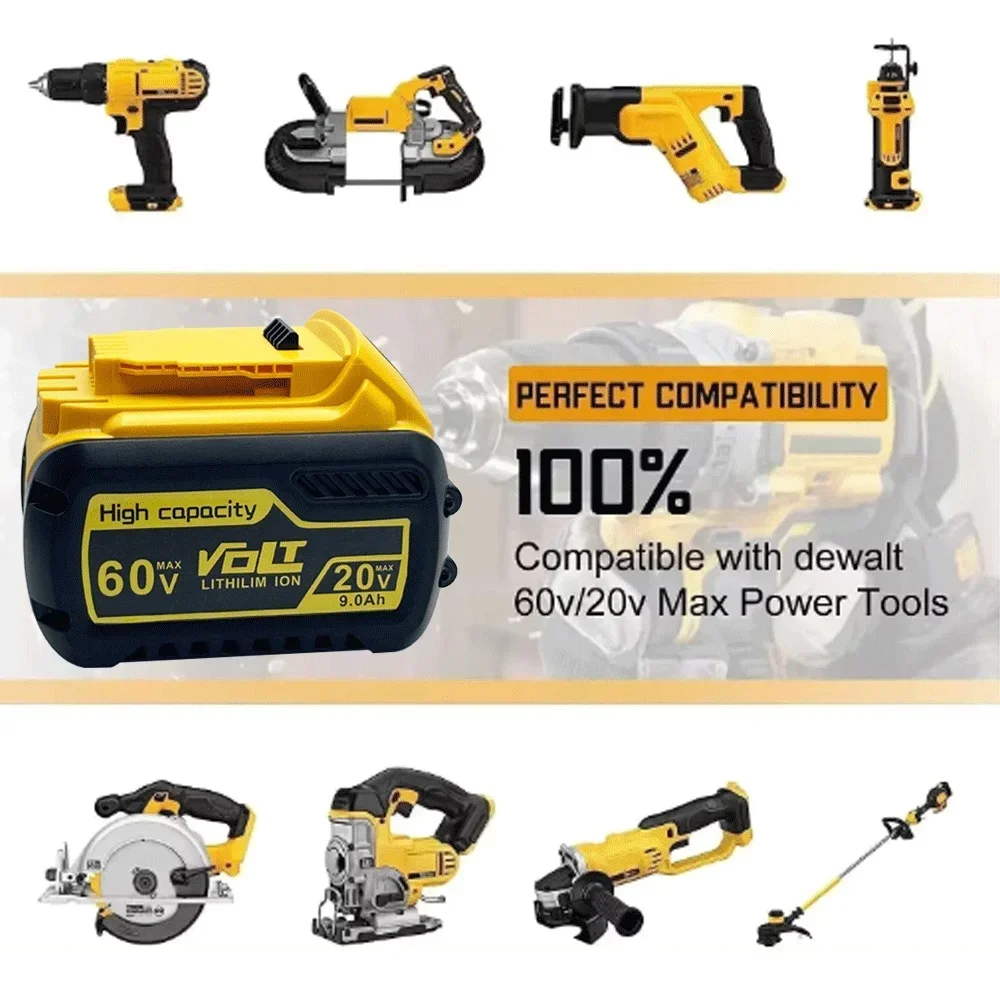 For Dewalt 20V/60V 9000mAh Rechargeable Battery DCB200 60V MAX Flexvolt Hammer DCB609 DCB205 DCB206 DCB209 Power Tool Battery