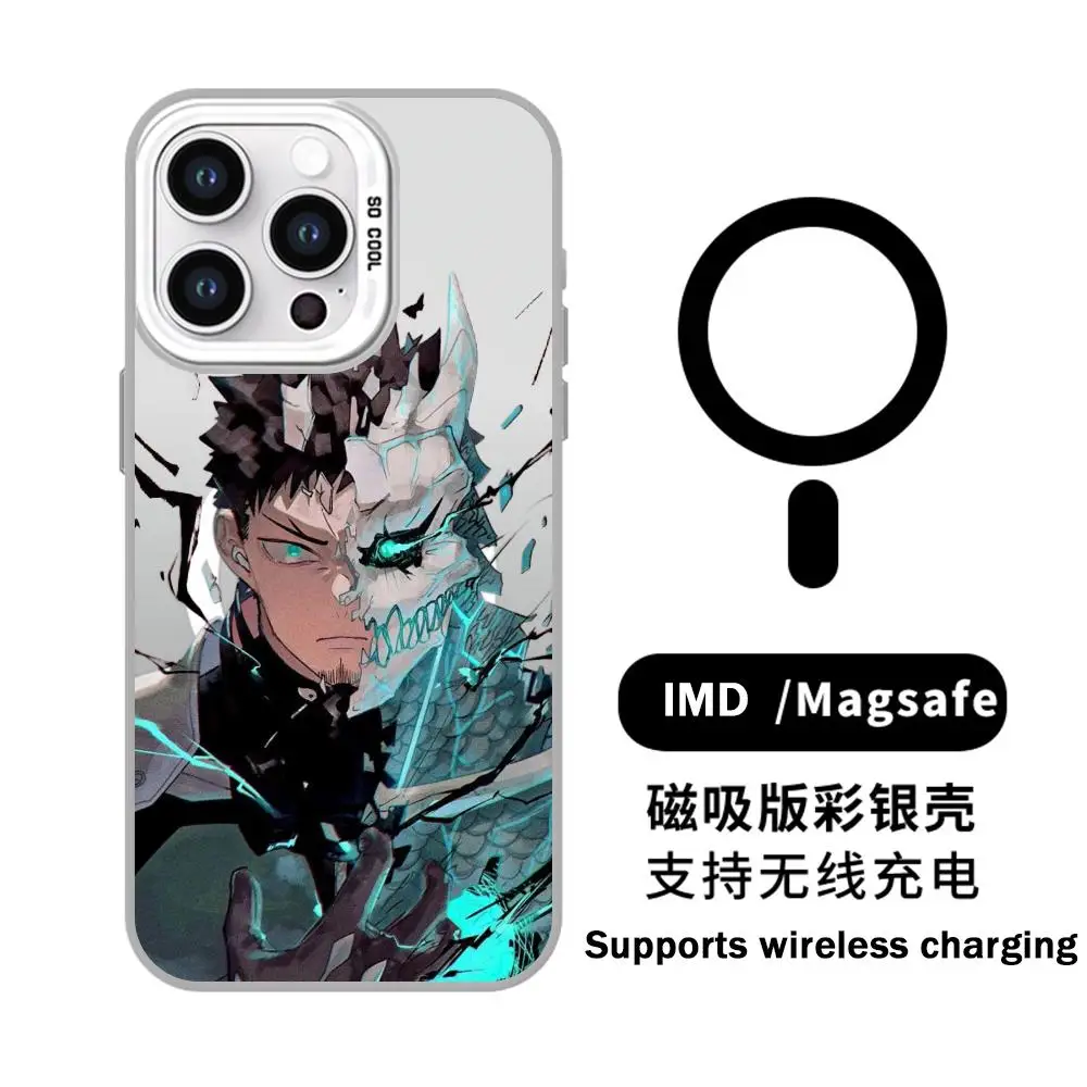 كايجو لا. 8 kafka Soshiro Hoshina جراب هاتف أبيض مغناطيسي IMD ملون فضي لهاتف iPhone 16 15 14 13 12 11 Pro Max Plus e