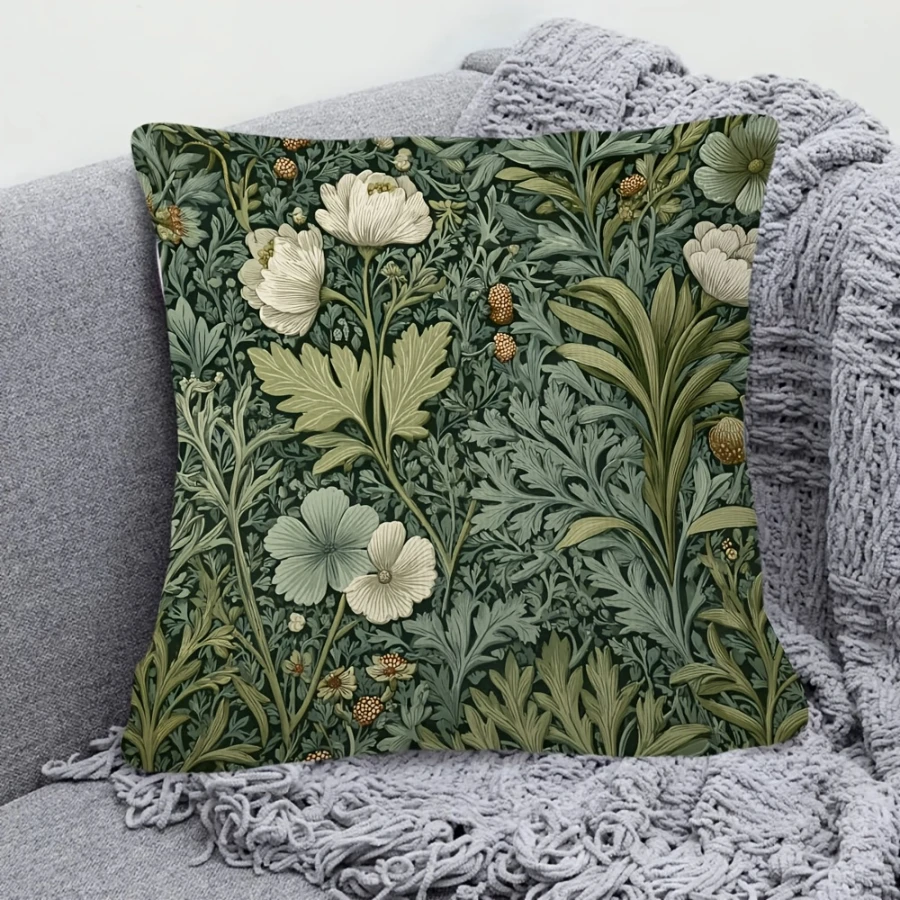 1PC Digital Print Pillow Cover Cushion Cover Green Floral Cluster Vintage Botanical William Morris Decorative Throw Pillow Case