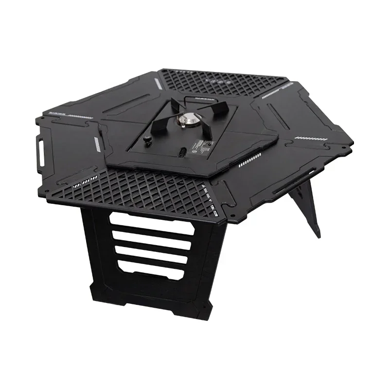 Outdoor tactical camping folding , multi-function combination  barbecue table camping hexagonal round table