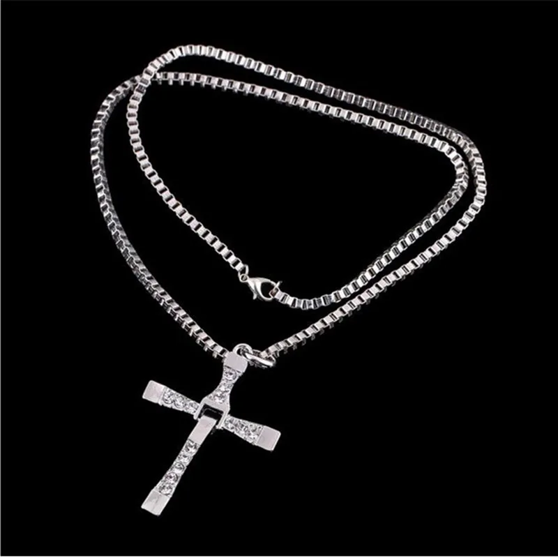 Punk Rock White Zircon Cross Pendant Chain Necklace For Men Women Cool Hip Hop Street Vintage Fast Furious Necklaces Accessories