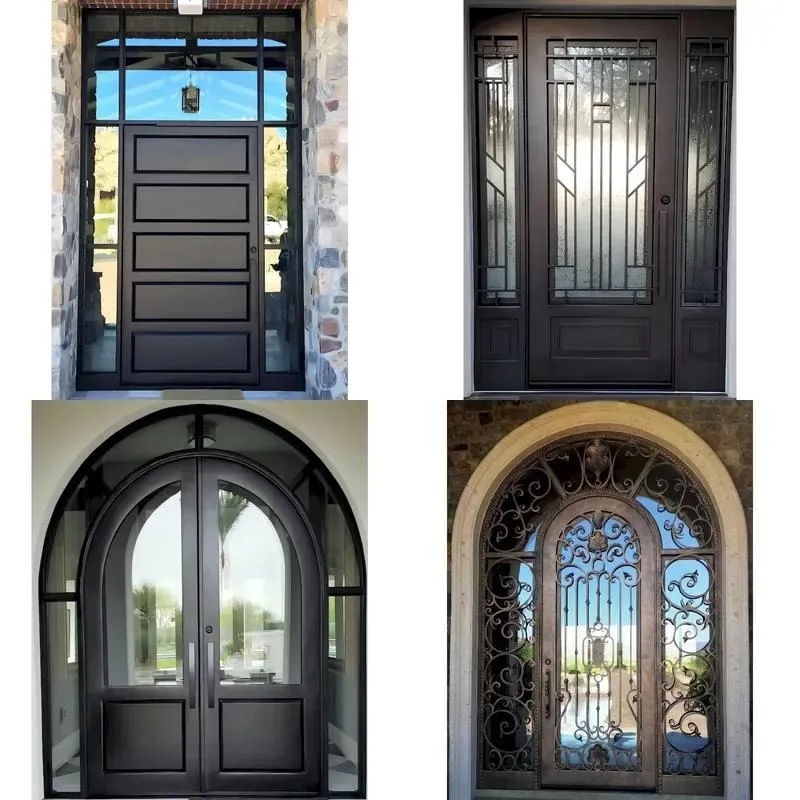 Modern Waterproof Wrought Iron Door Steel Wood Structure Outdoor Villa Apartment Entrance Ready to Install Durable Security