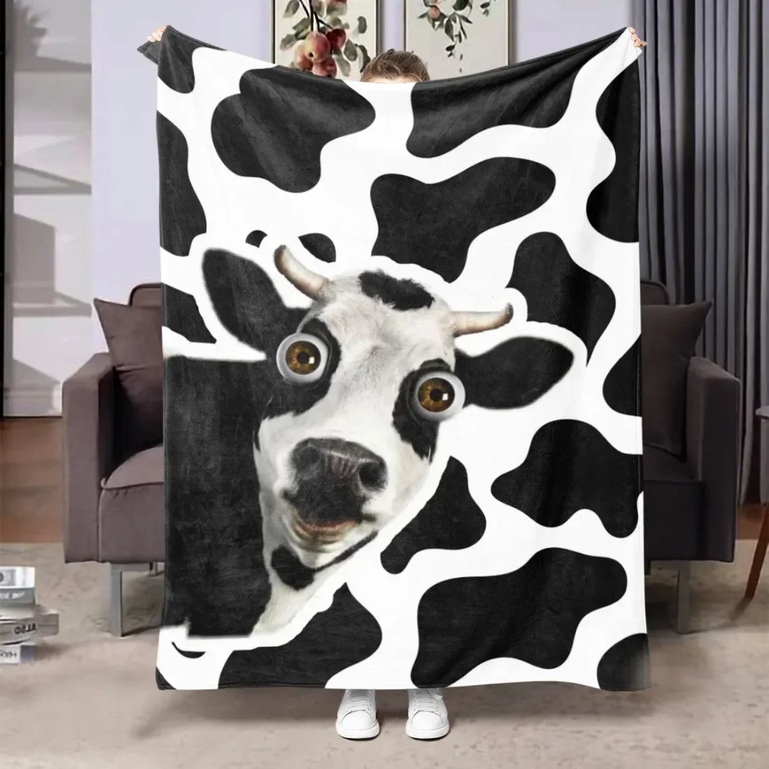 Linda manta de franela con estampado de vaca, ultra suave, para todas las estaciones, ideal para sala de estar, oficina