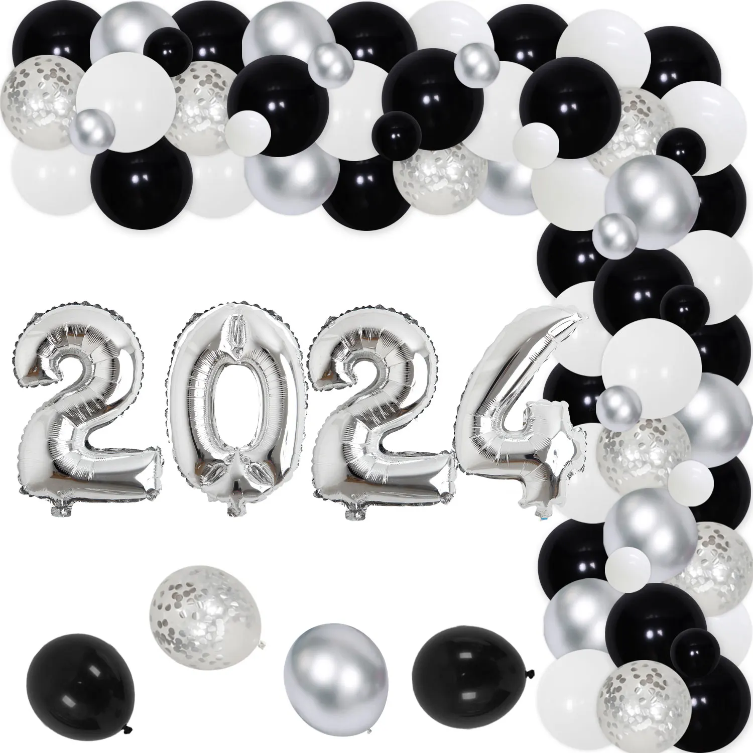 

79PCS Graduation Party Decor 2024 Foil Balloons Silver Confetti Balloons Garland Kit for Prom Night Anniversary Class of 2024