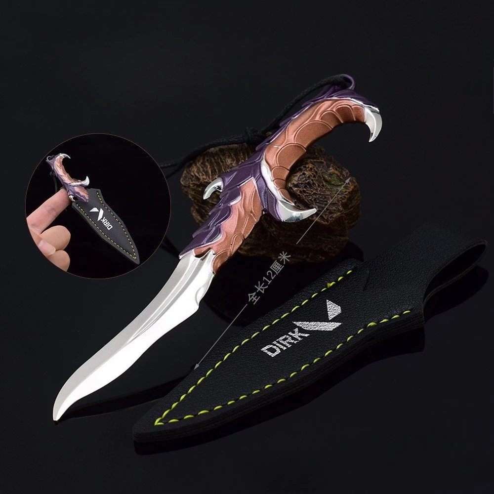 12cm Valorant Game Peripheral Keychain Skin Melee Reaver Karambit Knife Uncut Safe Alloy Weapon Model Cosplay Knife Holster Gift