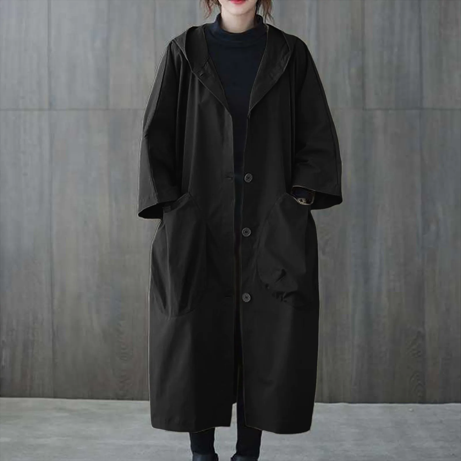 Hooded Trench Coat Women's Autumn Loose Pocket Minimalism Comfortable Long Coat Casual Harajuku Solid Color Street Fashion