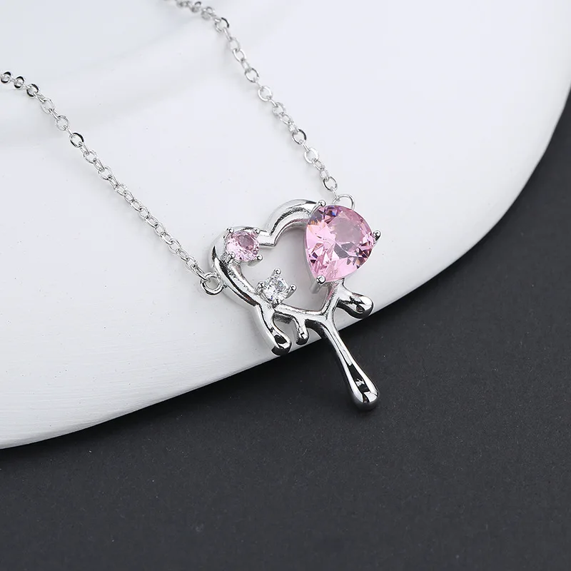 925 Stamp Korean Jewelry Crystal Love Heart Luxury Necklace Pendant For Women Female Pendant Clavicle Chain Collares Para Mujer