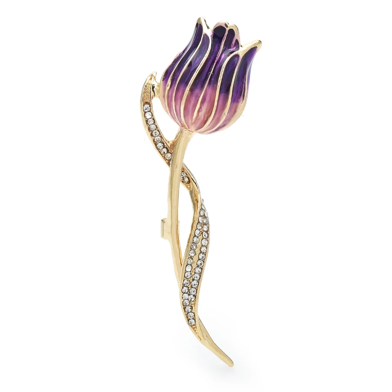 Wuli&baby Beautiful Tulip Flower Brooches Pins For Women Unisex 3-color Enamel Party Office Brooches Gifts