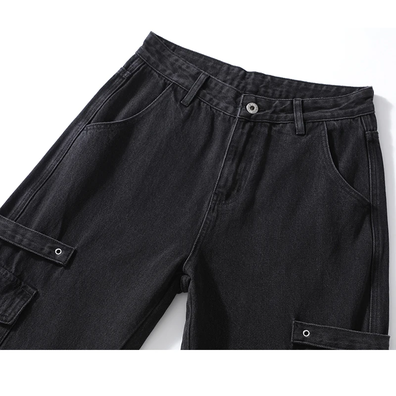 KSTUN ワイドレッグジーンズ男性だぶだぶのパンツカーゴパンツハイストリートマルチポケットブラックグレーメンズズボン全身大きいサイズ 40