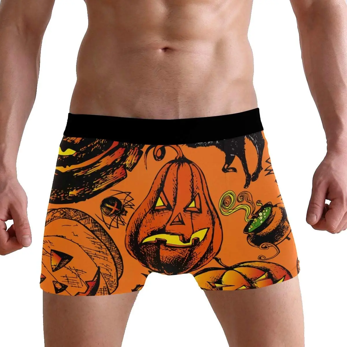 Fashion Colorful Pumpkin Halloween Men's Casual Underwear Boxer Briefs Breathable Sport