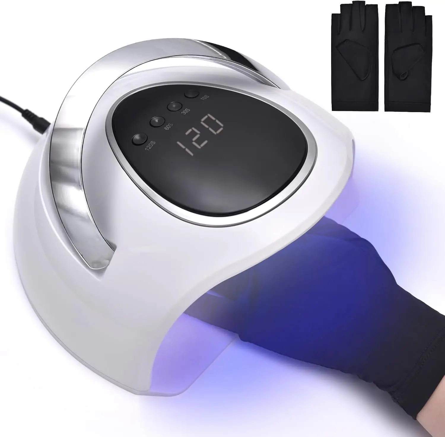 

УФ-светодиодная лампа для ногтей 48 Вт с перчатками, интеллектуальным датчиком и 4 таймерами, белая