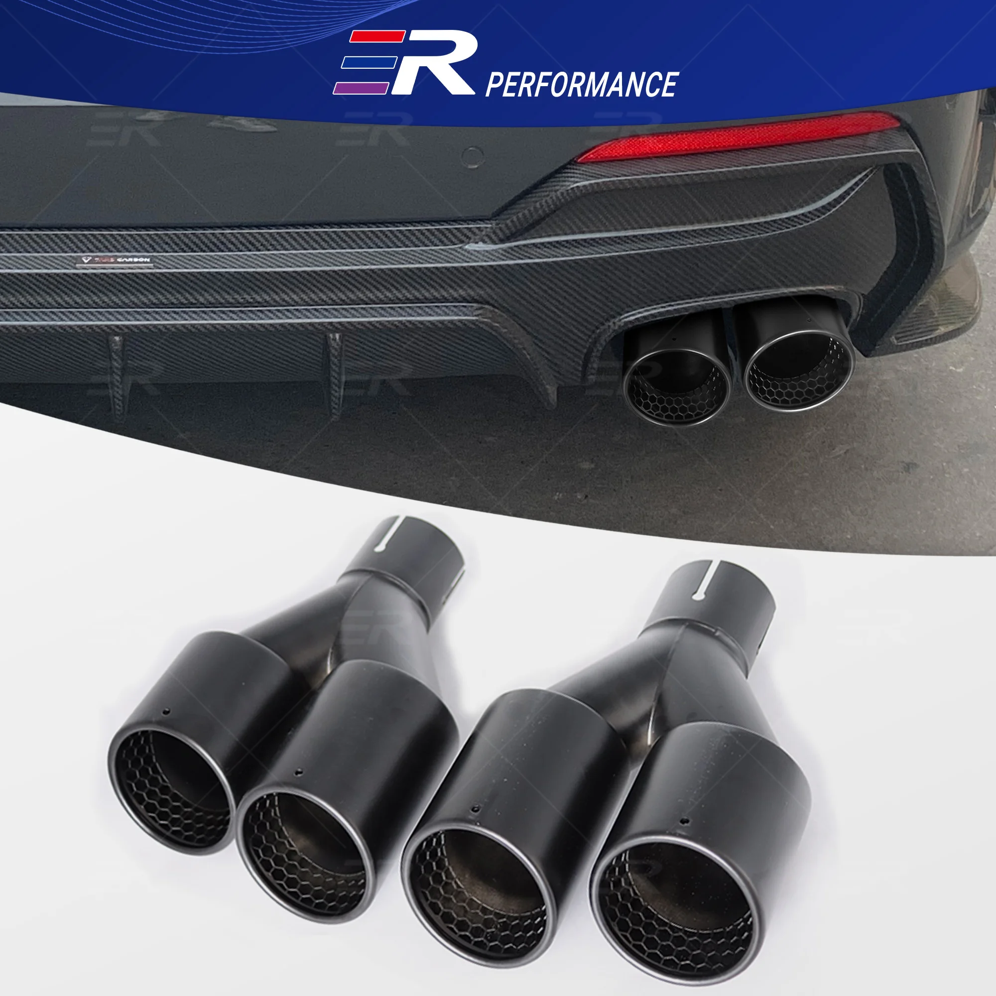 ER Universal Exhaust Tips Matte Black 304 Stainless Steel Double Outlet For Car Muffler Tail Tips Upgrade Auto End Part Modify