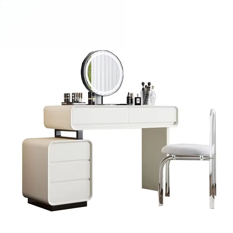 @#Modern  Multi-Purpose Lighted Mirror Vanity Table Set Drawer Storage Shelves Wood Panel for Bedroom Hotel Use for Makeup