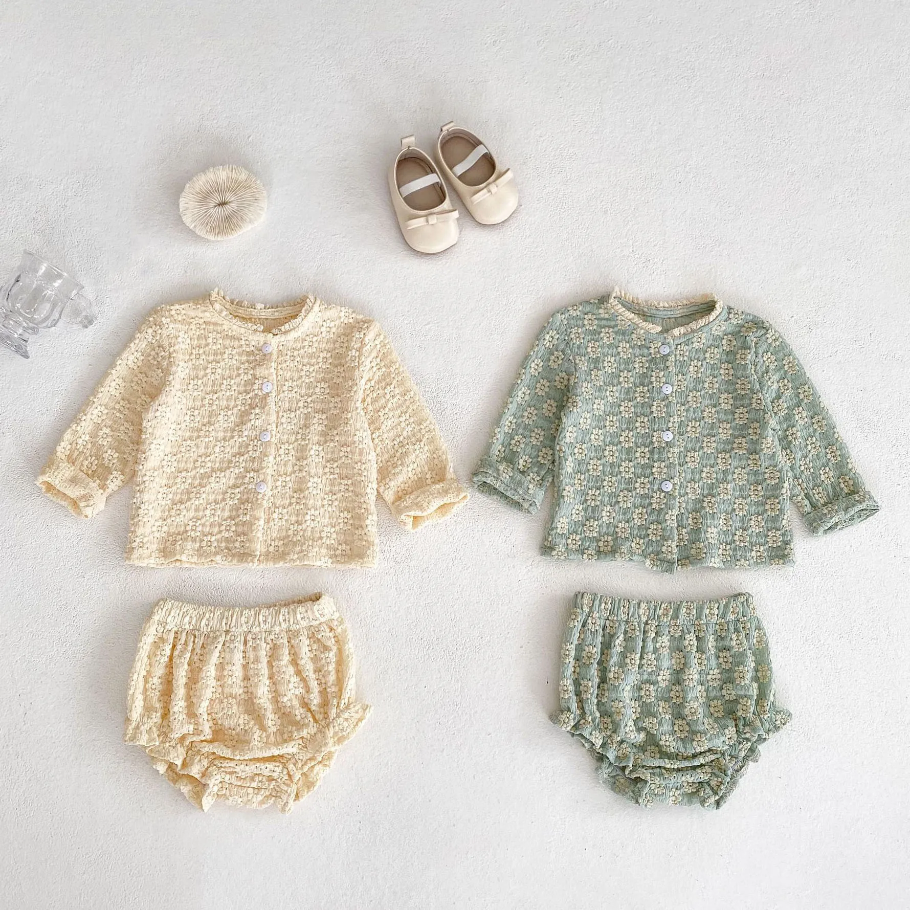 0-3T Newborn Kid Baby Girl Clothes Set Cotton Long Sleeve Shirt Top Shorts Set Casual Print Two Piece Set Stretch Outfit