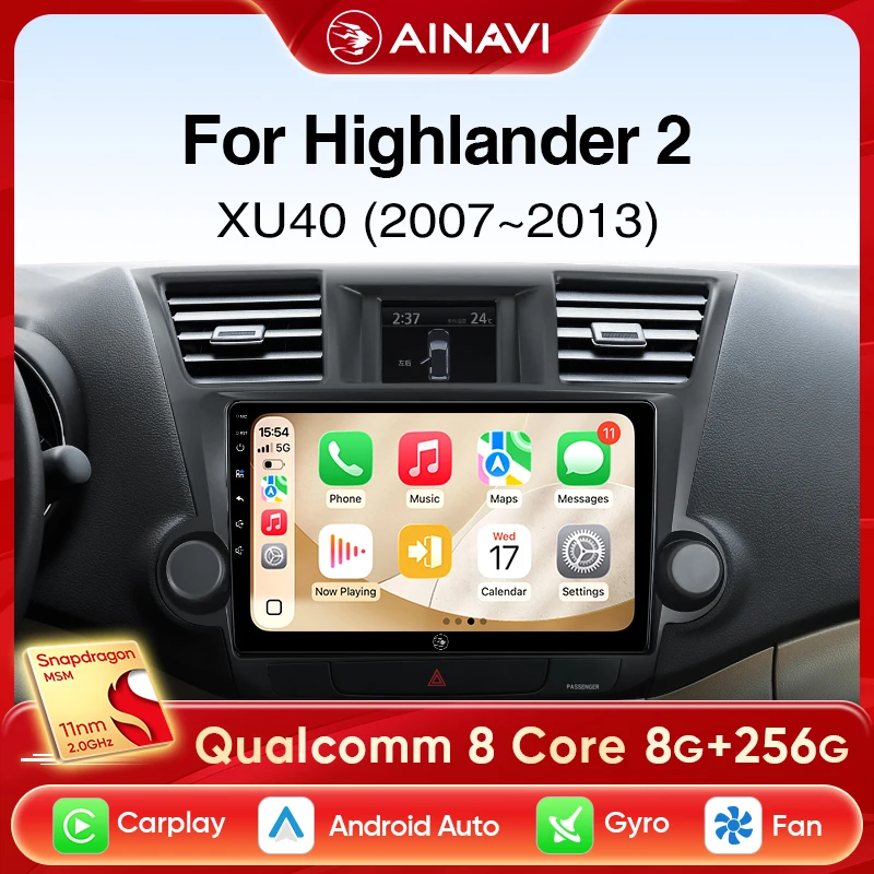 Ainavi Car Radio For Toyota Highlander XU40 2007 2009 2010 2011 2013 Wireless Carplay Android Auto Car Multimedia Player 2 Din