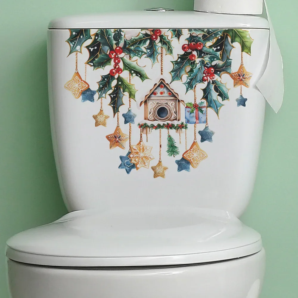 Christmas House Pine Cone Pendant Children's Bedroom Toilet Sticker Home Decoration Wall Sticker Self-adhesive