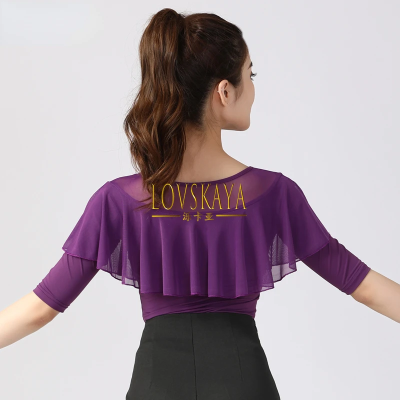 Moderne Dance Top Ruches Mouwen Latin Dance Kostuum Tops Competitie Performance Dames Nationale Standaard Dans