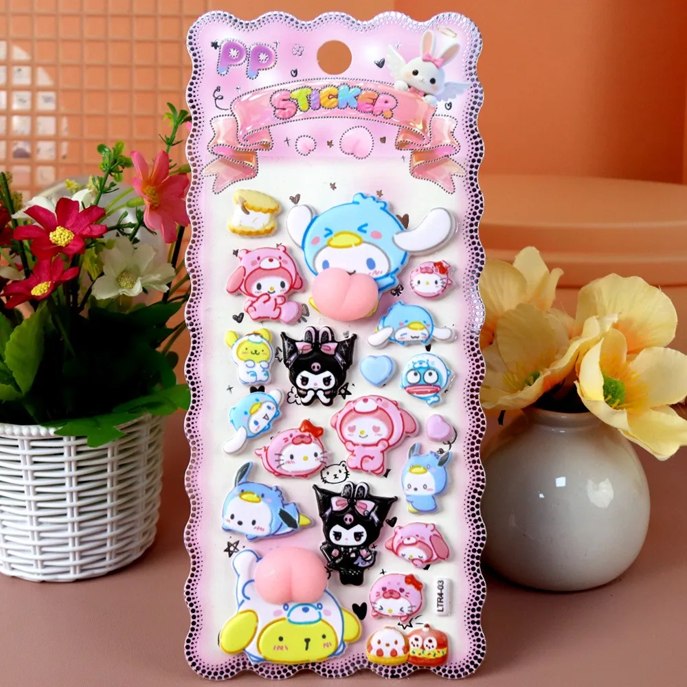 3 autocollants amusants et créatifs Sanrio Happy Buttocks Kuromi Melody, jouets de décompression souples à presser pour téléphone, ordinateur portable et carnet