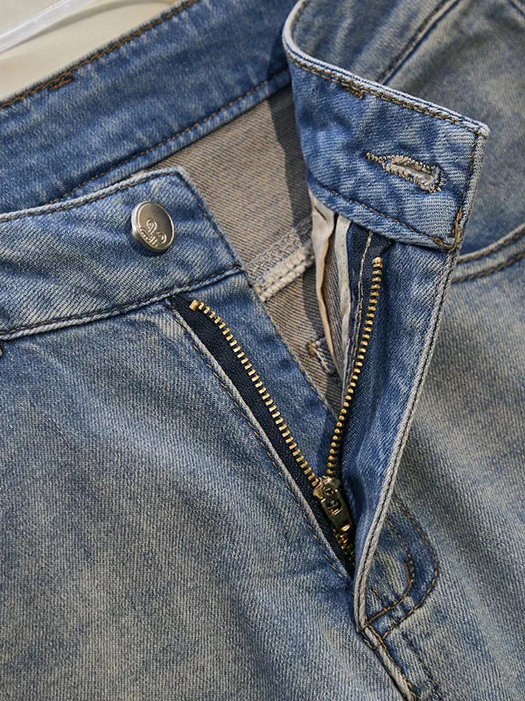 กางเกงยีนส์ทรงตรงเอวสูงสไตล์จีนใหม่สำหรับผู้หญิง ปี 2024 กางเกงขายาวทรงกว้างแฟชั่นฤดูใบไม้ผลิและฤดูร้อน ปักลายอเนกประสงค์