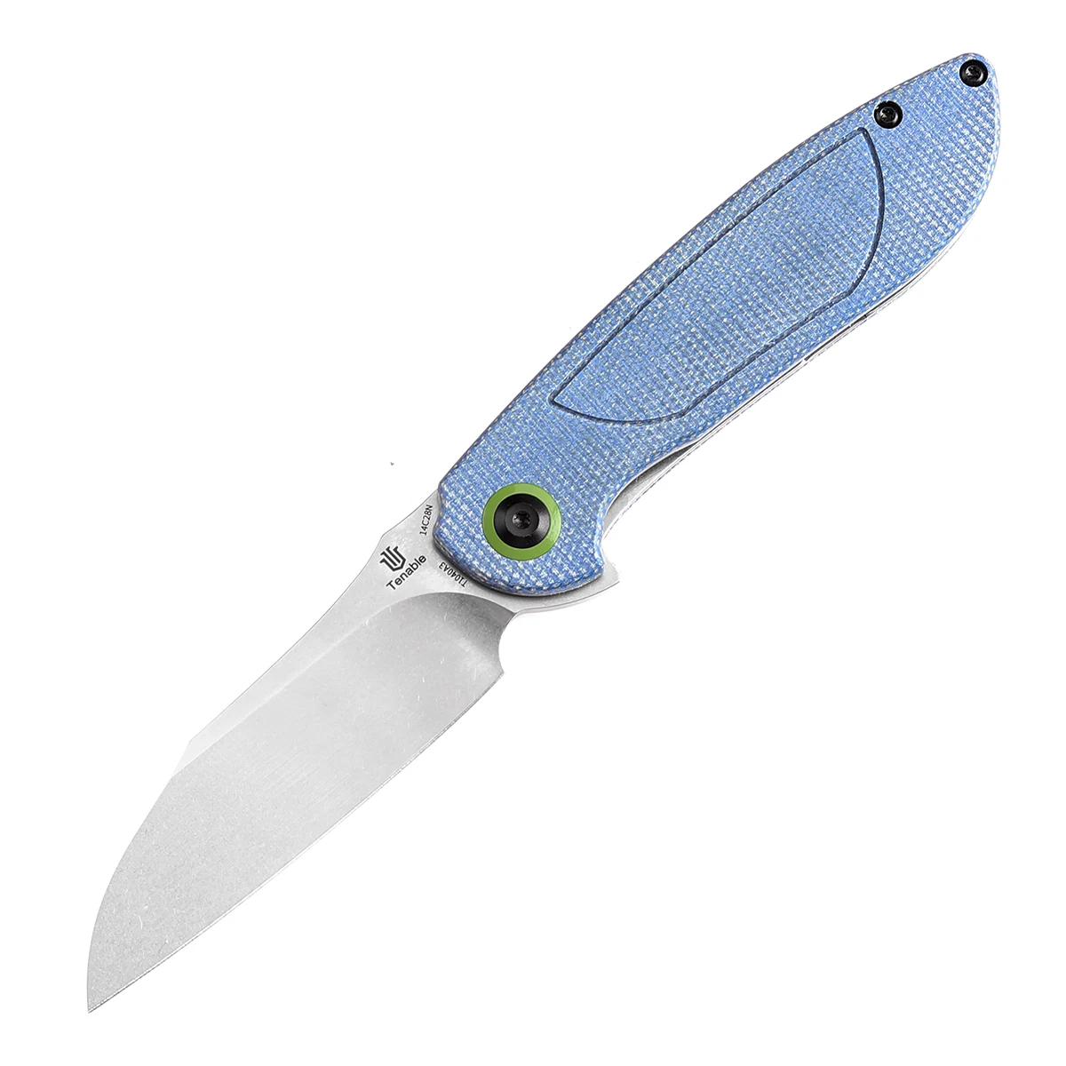 Tenable Knives Prometheus T1040A3 Stonewashed 14C28N + Blue Micarta Handle Pocket Knife Outdoor Useful Knife for Camping EDC