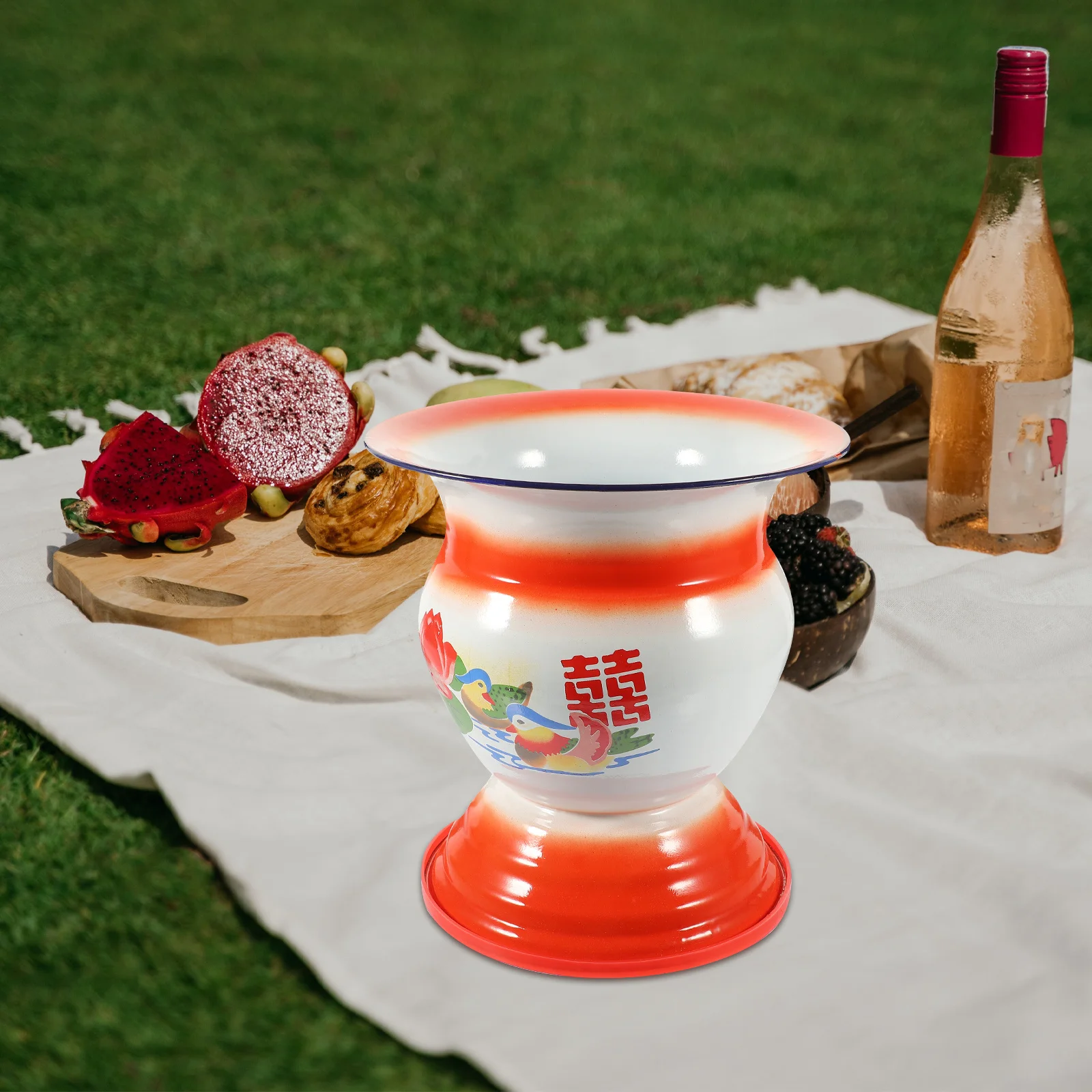 

1pc Enamel Basket Creative Candy Basket Chinese Xi Design Storage Holder For Kitchen Snacks Candy Desktop Organizer