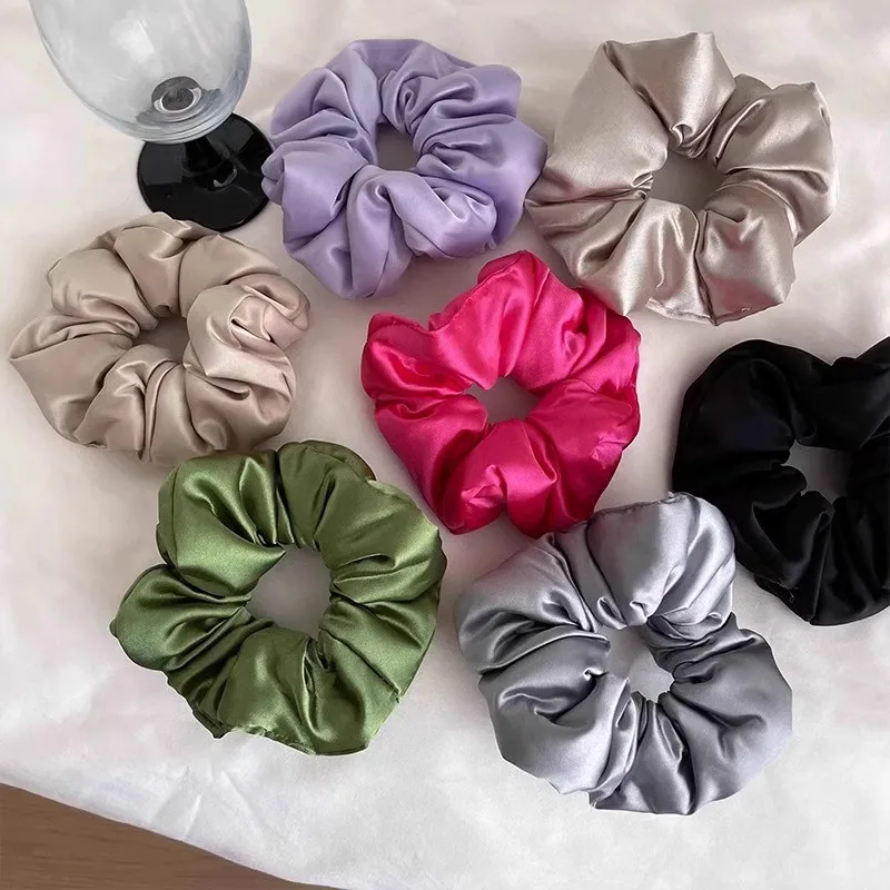 

Large Size Solid Soft Silk Hair Band For Women Girls Ponytail Holder Scrunchie Hair Tie Rubber Band Fashion Hair Accessories