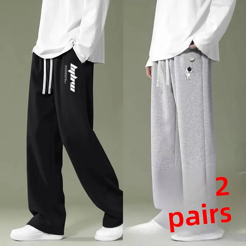 

Trendy Versatile Men's Printed Straight Leg Pants Spring Autumn Loose Thin Elastic Slimming Large Size Sports Casual Pants