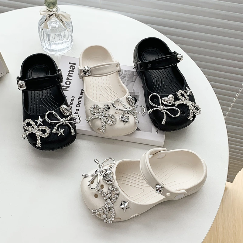 Kids Rhinestone Decor Clogs Soft Non-slip Sole Breathable Quick Dry Upper Lightweight Sandals For Toddlers Indoor Outdoor Use