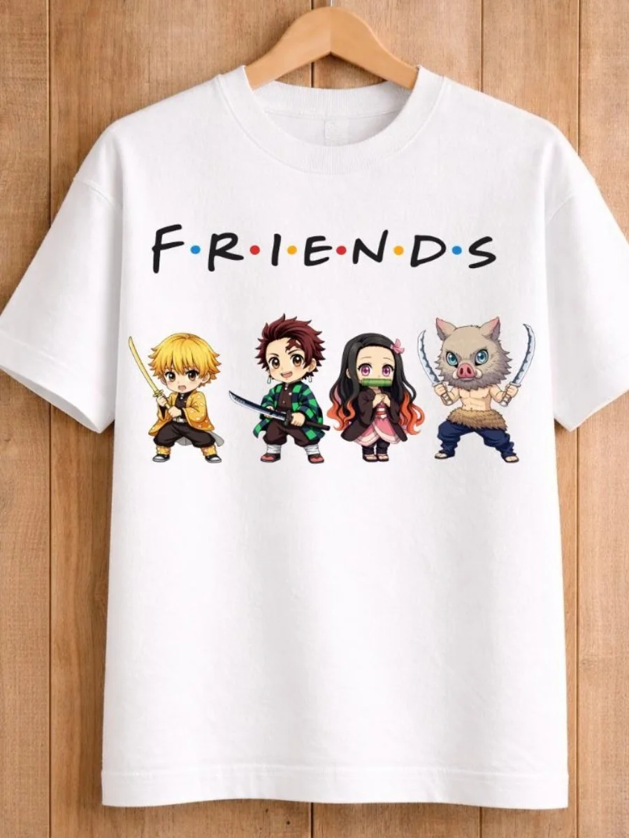 Demon Slayer Friends Characters Anime Japanese Manga T Shirt Men's Women Tee Summer Novelty Oversize Streetwear Harajuku O-Neck