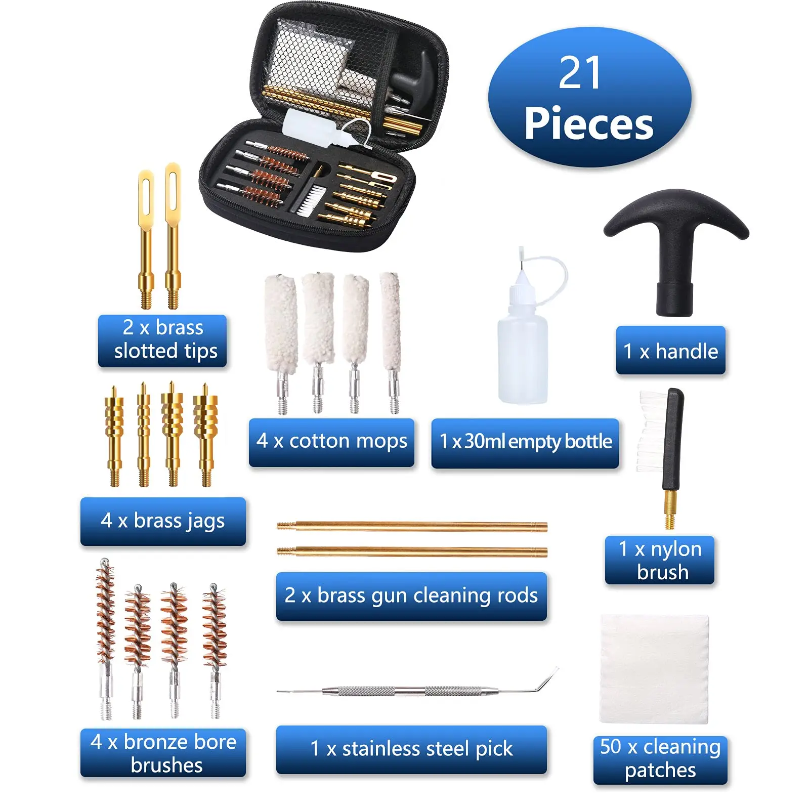 21PCS Universal Tactical Gun Cleaning Kit for Handgun Rifle Gun Brush Tool for .22/.38/9mm/.40/.45 Caliber Hunting Accessories