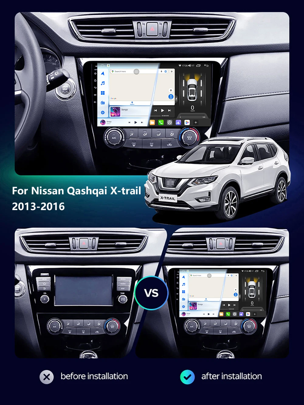 

Car Radio Android Auto Multimedia Player For Nissan Qashqai X-Trail Xtrail 2016 2015 2014 2013 GPS Navigation System DSP Stereo