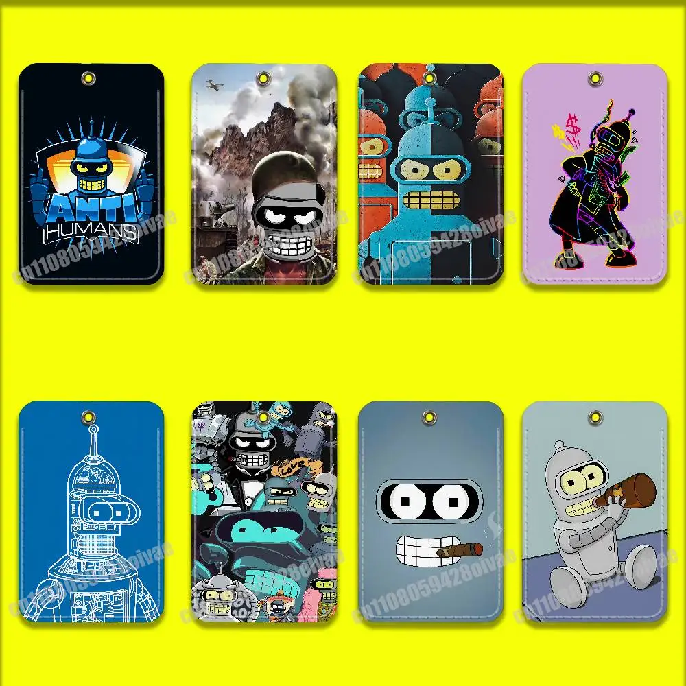 

F-Futurama B-Bender For ID Clips Credit Bank Campus Card Holder Cover Decoration PU Leather Keychain