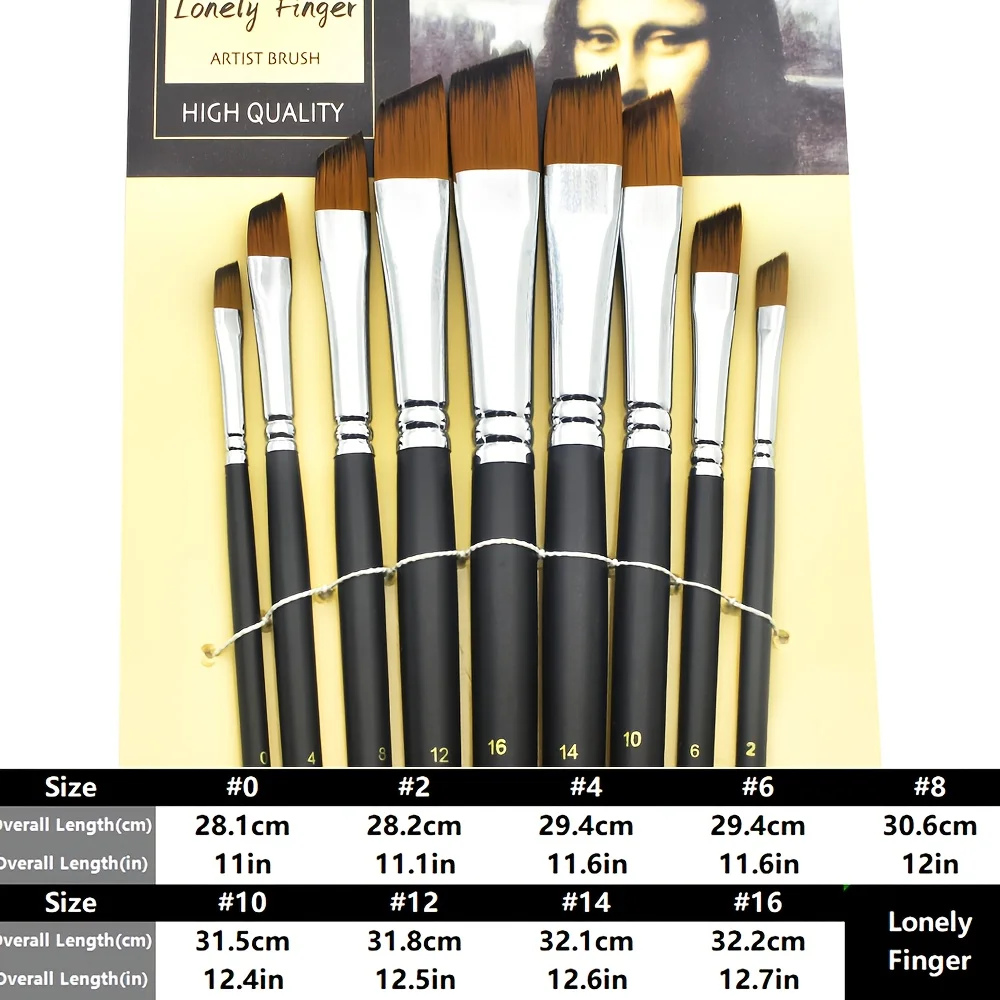 9pcs Long Artist Paint Brushes Set High-Quality Angle Nylon Brush for Watercolor Acrylics Oil Back to School Art Supplies Gifts