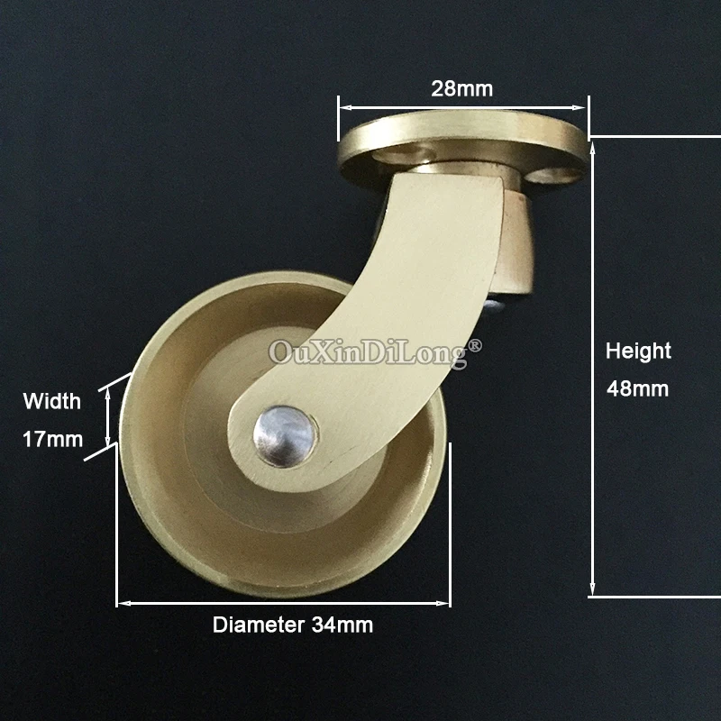 4PCS 1.34'' Solid Brass Casters Table Chair Sofa Couch Cabinet Feet Castors 360° Swivel Furniture Rollers Smoothly Moving Wheels