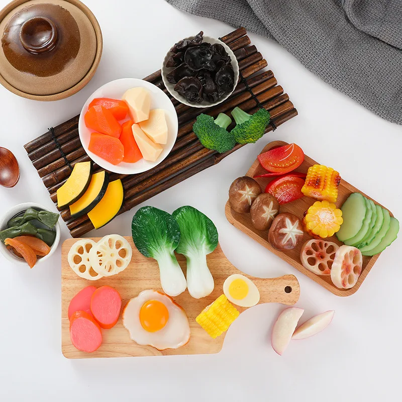 Simulación Hot Pot Food Hot Pot, Ingredientes Cocina, Brócoli, Zanahoria, Kelp, Patata, Modelo de maíz de setas, Juguete de decoración, 10 piezas