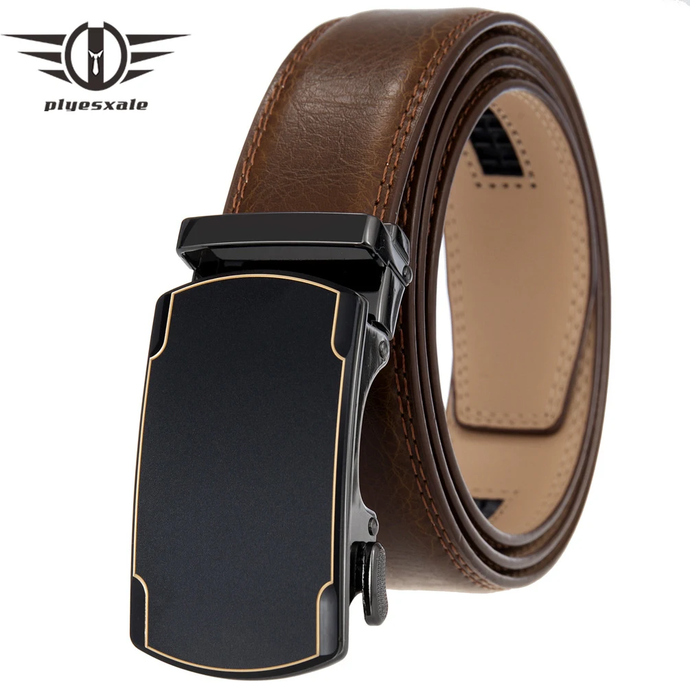 

Plyesxale High Quality Brand Mens Belts Luxury Automatic Buckles Ratchet Waistband Belt For Men Cow Leather Suit Belt Gift B1037